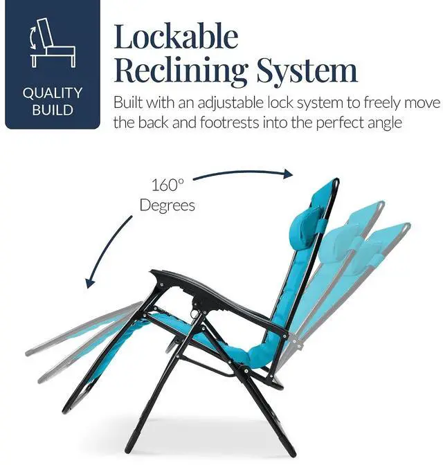 Alt view image 7 of 7 - Oversized Padded Zero Gravity Chair, Folding Outdoor Patio Recliner, XL Anti Gravity Lounger for Backyard w/Headrest, Cup Holder, Side Tray, Polyester Mesh - Aqua Blue