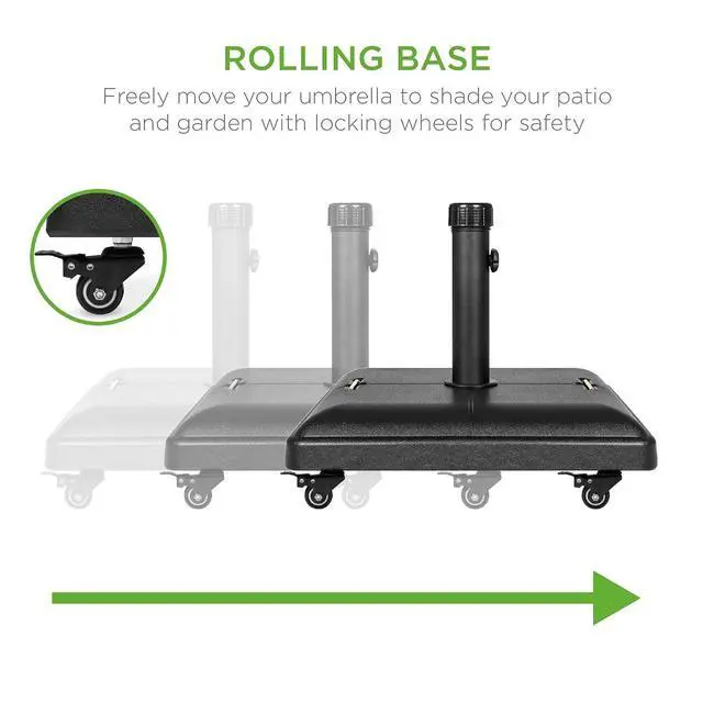 Alt view image 2 of 7 - 81-Pound Heavy Duty Square Concrete Rolling Outdoor Patio Umbrella Base Stand w/Locking Wheels, Handles