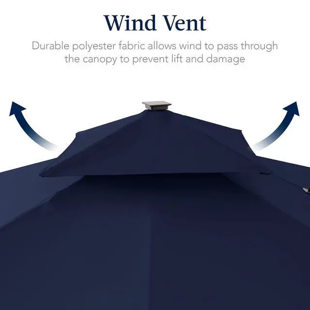 Alt view image 7 of 7 - 9x12ft LED Cantilever Patio Umbrella w/Base Included & 360° Rotation, Large Solar Offset Hanging Outdoor Sun Shade for Deck, Backyard Table w/Stand & Lights Navy Blue