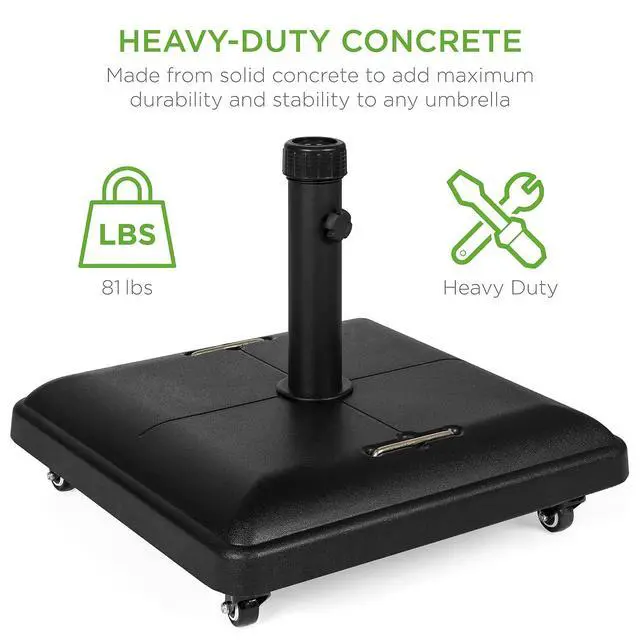 Alt view image 3 of 7 - 81-Pound Heavy Duty Square Concrete Rolling Outdoor Patio Umbrella Base Stand w/Locking Wheels, Handles