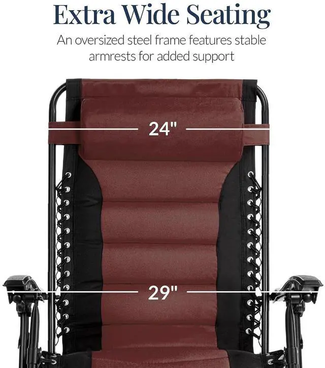 Alt view image 4 of 7 - Oversized Padded Zero Gravity Chair, Folding Outdoor Patio Recliner, XL Anti Gravity Lounger for Backyard w/Headrest, Cup Holder, Side Tray, Polyester Mesh - Brown