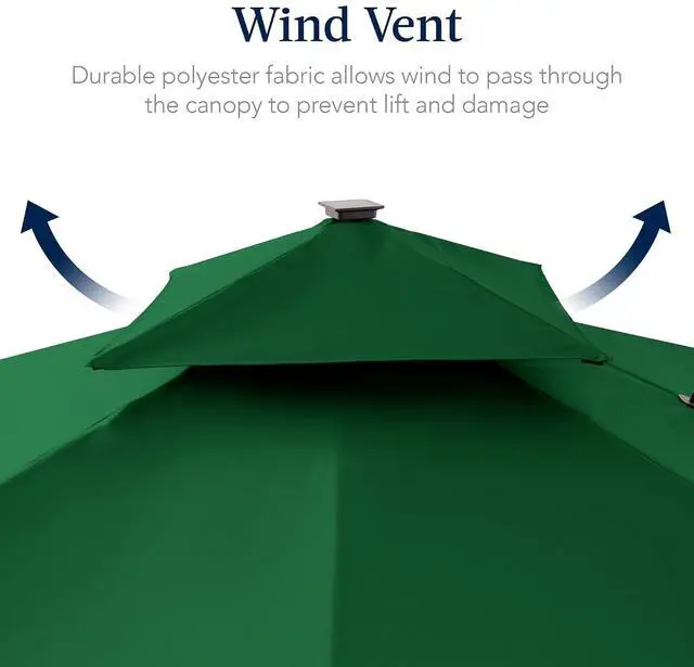 Alt view image 7 of 7 - 12x12ft LED Cantilever Patio Umbrella w/Base Included & 360° Rotation, Large Solar Offset Hanging Outdoor Sun Shade for Deck, Backyard Table w/Stand & Lights Green