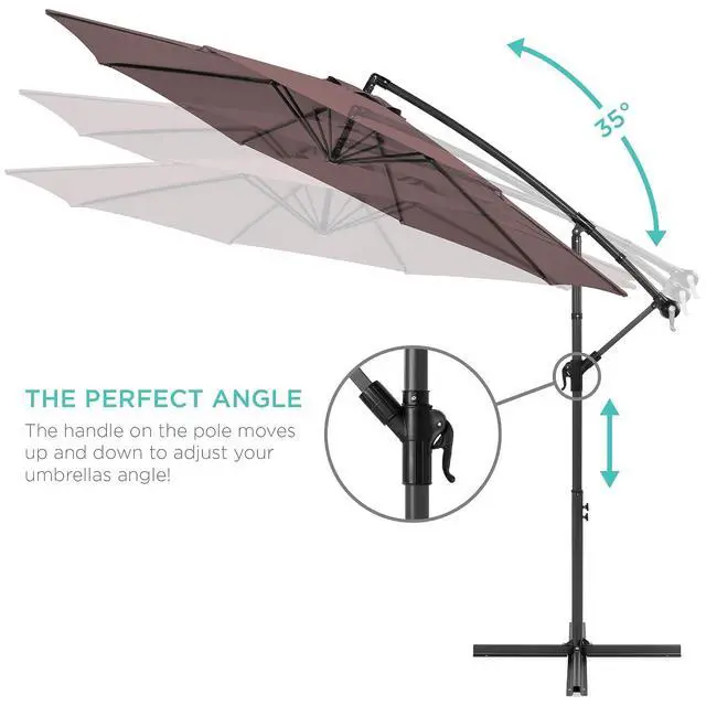 Alt view image 4 of 7 - 10ft Offset Hanging Market Patio Umbrella w/Easy Tilt Adjustment, Polyester Shade, 8 Ribs for Backyard, Poolside, Lawn and Garden - Deep Taupe