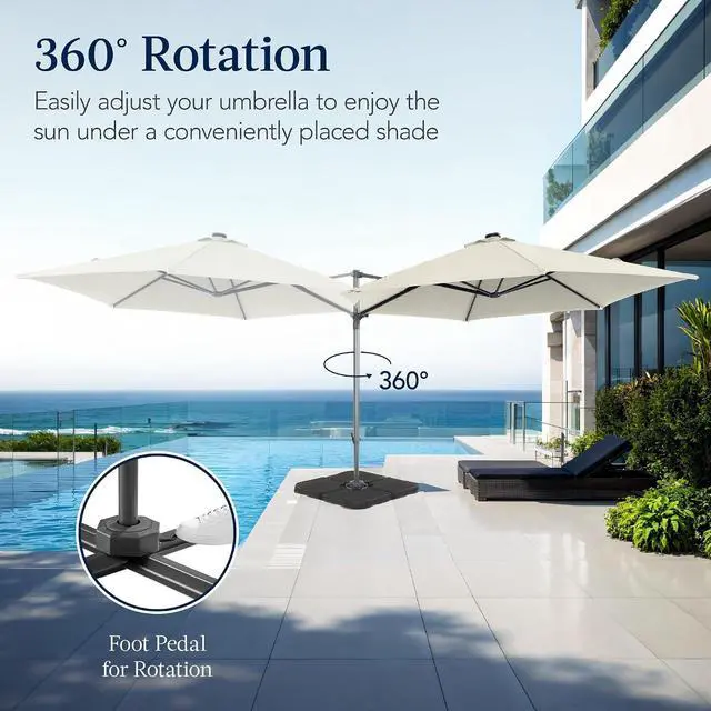 Alt view image 3 of 7 - 10ft Offset Cantilever Hanging Market Patio Umbrella, Smooth 360° Rotation, 8 Sturdy Ribs, Easy Adjustment - Ivory