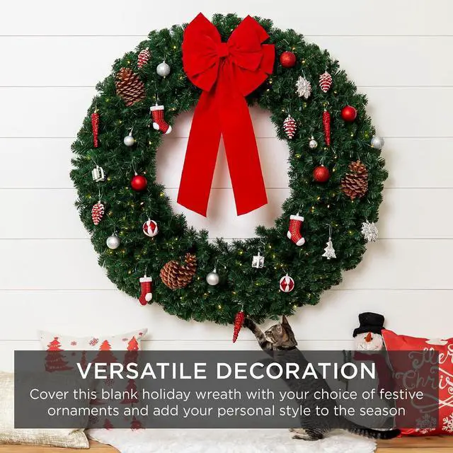 Alt view image 3 of 7 - 24in Large Artificial Pre-Lit Fir Christmas Wreath Holiday Accent Decoration w/ 50 LED Lights, 100 PVC Tips