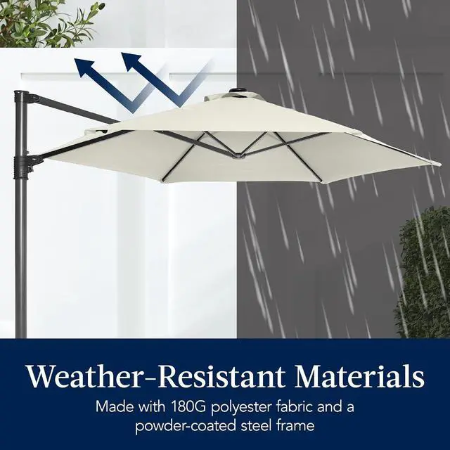 Alt view image 5 of 7 - 10ft Offset Cantilever Hanging Market Patio Umbrella, Smooth 360° Rotation, 8 Sturdy Ribs, Easy Adjustment - Ivory