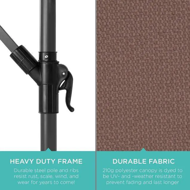 Alt view image 6 of 7 - 10ft Offset Hanging Market Patio Umbrella w/Easy Tilt Adjustment, Polyester Shade, 8 Ribs for Backyard, Poolside, Lawn and Garden - Deep Taupe