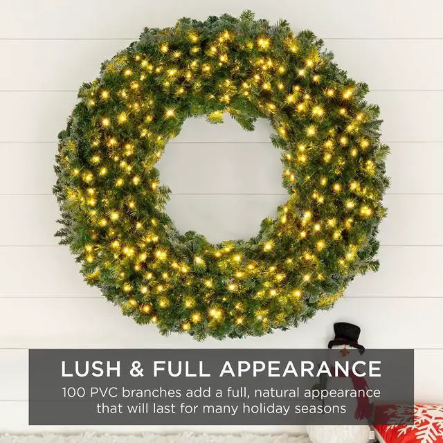 Alt view image 7 of 7 - 24in Large Artificial Pre-Lit Fir Christmas Wreath Holiday Accent Decoration w/ 50 LED Lights, 100 PVC Tips
