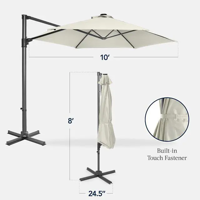 Alt view image 2 of 7 - 10ft Offset Cantilever Hanging Market Patio Umbrella, Smooth 360° Rotation, 8 Sturdy Ribs, Easy Adjustment - Ivory