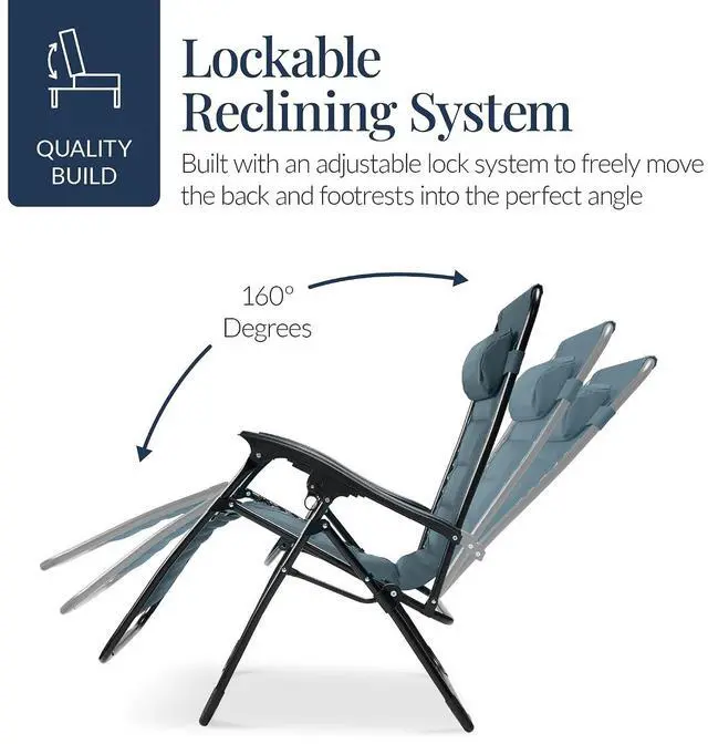 Alt view image 7 of 7 - Oversized Padded Zero Gravity Chair, Folding Outdoor Patio Recliner, XL Anti Gravity Lounger for Backyard w/Headrest, Cup Holder, Side Tray, Polyester Mesh - Slate Blue