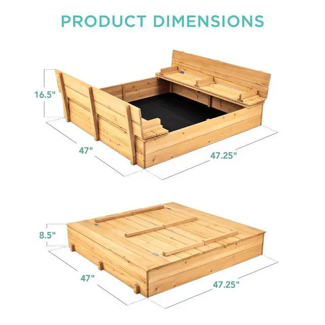 Alt view image 7 of 7 - Best Choice Products Large Outdoor Wooden Sand Box for Kids, Sandbox with Cover, Bench Seats Support up to 220 lbs, Bottom Liner for Drainage, Cedar Wood - Natural