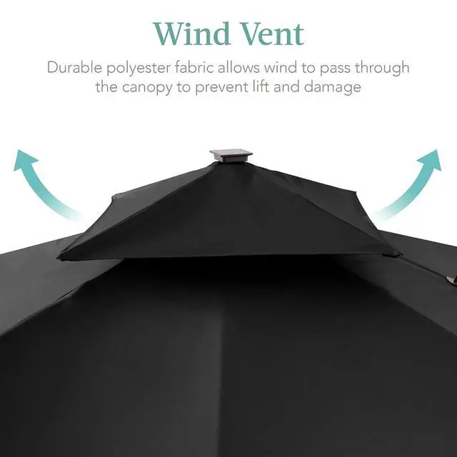 Alt view image 6 of 7 - 10x10ft Cantilever Patio Umbrella w/Base Included, Solar LED Lights 360 Rotation Large Offset Hanging Outdoor Shade for Deck Pool Backyard w/Stand Black