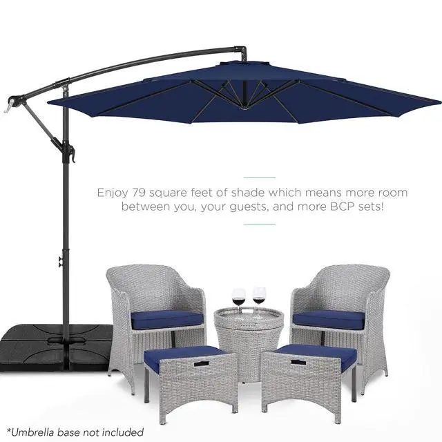 Alt view image 2 of 7 - 10ft Offset Cantilever Hanging Market Patio Umbrella, 8 Sturdy Ribs, Easy Adjustment - Navy Blue