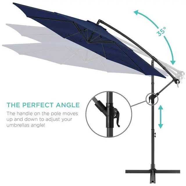 Alt view image 4 of 7 - 10ft Offset Cantilever Hanging Market Patio Umbrella, 8 Sturdy Ribs, Easy Adjustment - Navy Blue