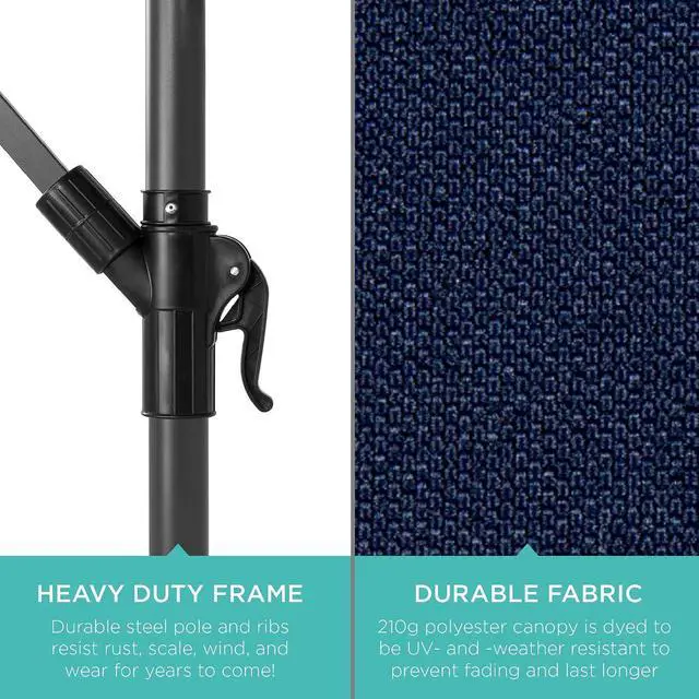 Alt view image 6 of 7 - 10ft Offset Cantilever Hanging Market Patio Umbrella, 8 Sturdy Ribs, Easy Adjustment - Navy Blue