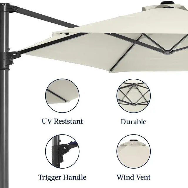 Alt view image 7 of 7 - 10ft Offset Cantilever Hanging Market Patio Umbrella, Smooth 360° Rotation, 8 Sturdy Ribs, Easy Adjustment - Ivory