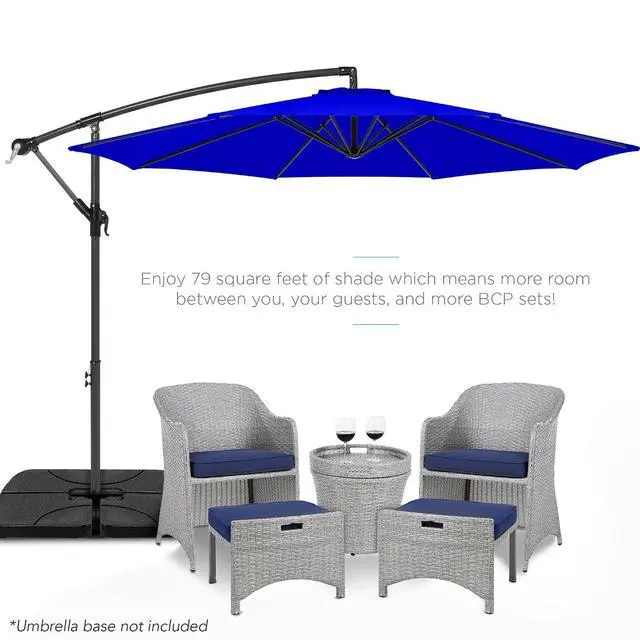 Alt view image 2 of 7 - 10ft Offset Cantilever Hanging Market Patio Umbrella, 8 Sturdy Ribs, Easy Adjustment - Resort Blue