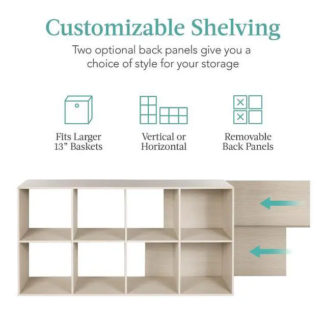 Alt view image 3 of 7 - Best Choice Products 8-Cube Storage Organizer, 13.5in Shelf Opening, Bookcase, Display Shelf, Customizable w/ 2 Removable Back Panels Whitewash