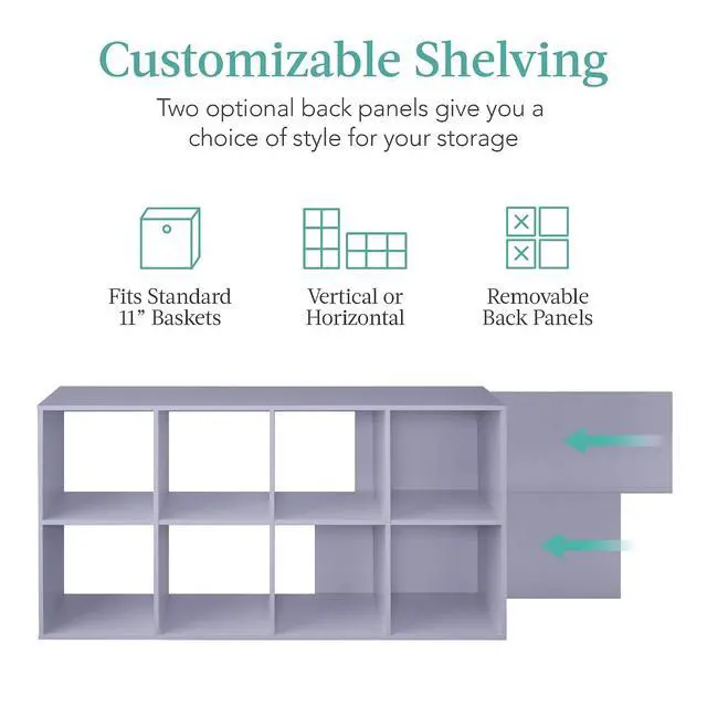 Alt view image 3 of 7 - Best Choice Products Kids Bookcase 8-Cube Storage Organizer, 11in Shelf Opening, Bookshelf, Toy Storage, Customizable w/ 3 Removable Back Panels Lavender