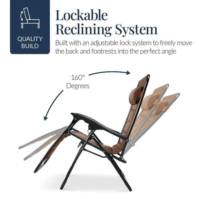 Alt view image 7 of 7 - Oversized Padded Zero Gravity Chair, Folding Outdoor Patio Recliner, XL Anti Gravity Lounger for Backyard w/Headrest, Cup Holder, Side Tray, Polyester Mesh - Dark Brown