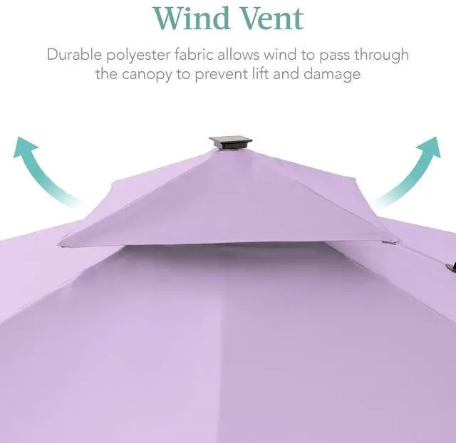 Alt view image 6 of 7 - 10x10ft Cantilever Patio Umbrella w/Base Included, Solar LED Lights 360 Rotation Large Offset Hanging Outdoor Shade for Deck Pool Backyard w/Stand Lavender