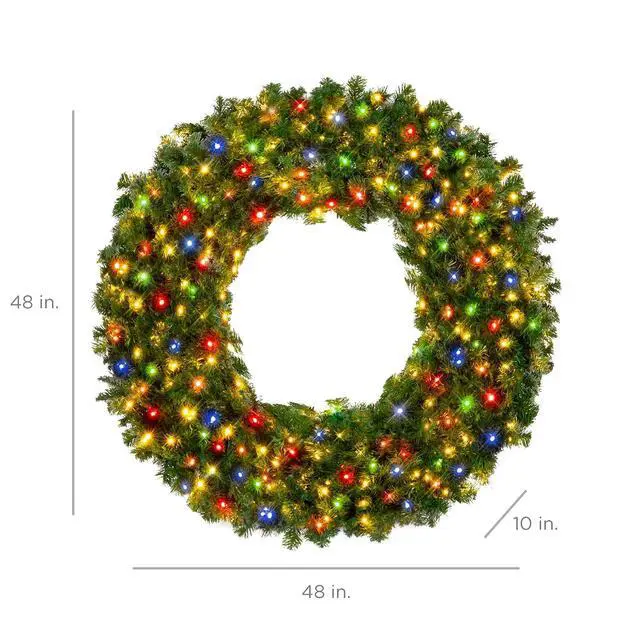 Alt view image 2 of 7 - 48in Large Artificial Pre-Lit Fir Christmas Wreath Holiday Accent Decoration w/ 250 Multicolor Lights, 714 PVC Tips