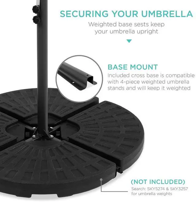 Alt view image 5 of 7 - 10ft Offset Cantilever Hanging Market Patio Umbrella, 8 Sturdy Ribs, Easy Adjustment - Green