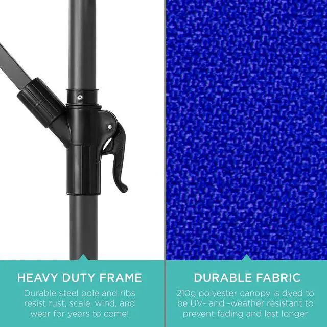 Alt view image 6 of 7 - 10ft Offset Cantilever Hanging Market Patio Umbrella, 8 Sturdy Ribs, Easy Adjustment - Resort Blue