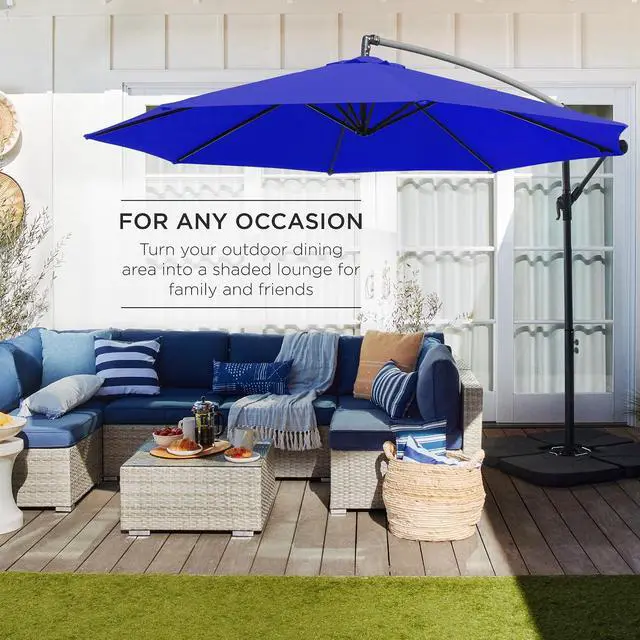 Alt view image 3 of 7 - 10ft Offset Cantilever Hanging Market Patio Umbrella, 8 Sturdy Ribs, Easy Adjustment - Resort Blue