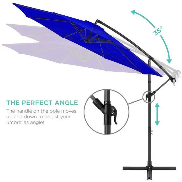 Alt view image 4 of 7 - 10ft Offset Cantilever Hanging Market Patio Umbrella, 8 Sturdy Ribs, Easy Adjustment - Resort Blue