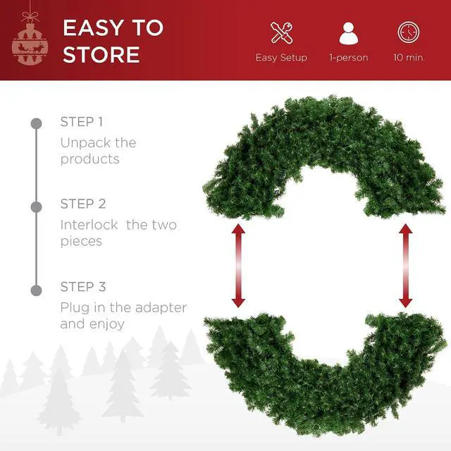 Alt view image 6 of 7 - 48in Large Artificial Pre-Lit Fir Christmas Wreath Holiday Accent Decoration w/ 250 Multicolor Lights, 714 PVC Tips