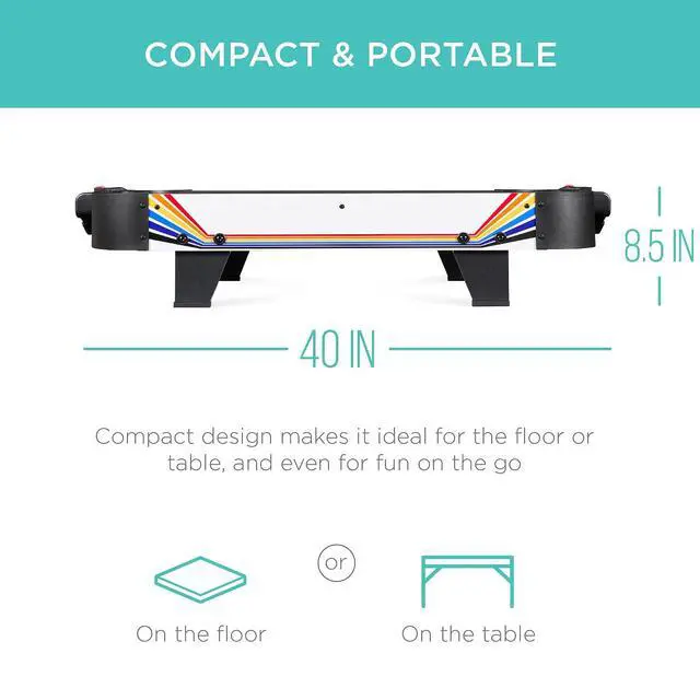 Alt view image 3 of 7 - Portable Tabletop Air Hockey Table for Game Room w/ 100V Motor, Electric Fan, 2 Strikers, 2 Pucks