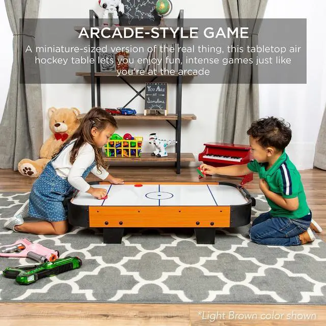 Alt view image 2 of 7 - Portable Tabletop Air Hockey Table for Game Room w/ 100V Motor, Electric Fan, 2 Strikers, 2 Pucks