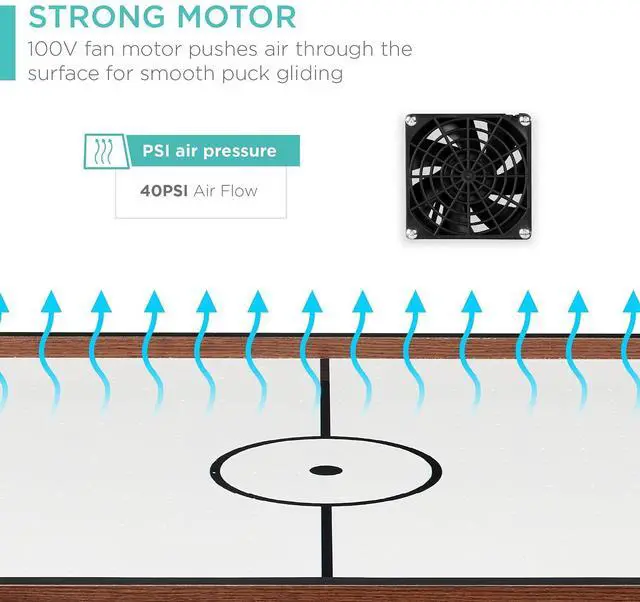 Alt view image 4 of 7 - Portable Tabletop Air Hockey Table for Game Room w/ 100V Motor, Electric Fan, 2 Strikers, 2 Pucks