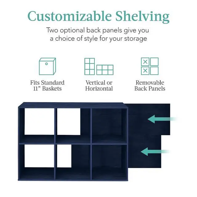 Alt view image 3 of 7 - Best Choice Products Kids Bookcase 6-Cube Storage Organizer, 11in Shelf Opening, Bookshelf, Toy Storage, Customizable w/ 3 Removable Back Panels Navy