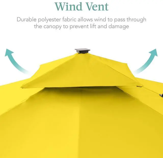 Alt view image 6 of 7 - 10x10ft Cantilever Patio Umbrella w/Base Included, Solar LED Lights 360 Rotation Large Offset Hanging Outdoor Shade for Deck Pool Backyard w/Stand Yellow