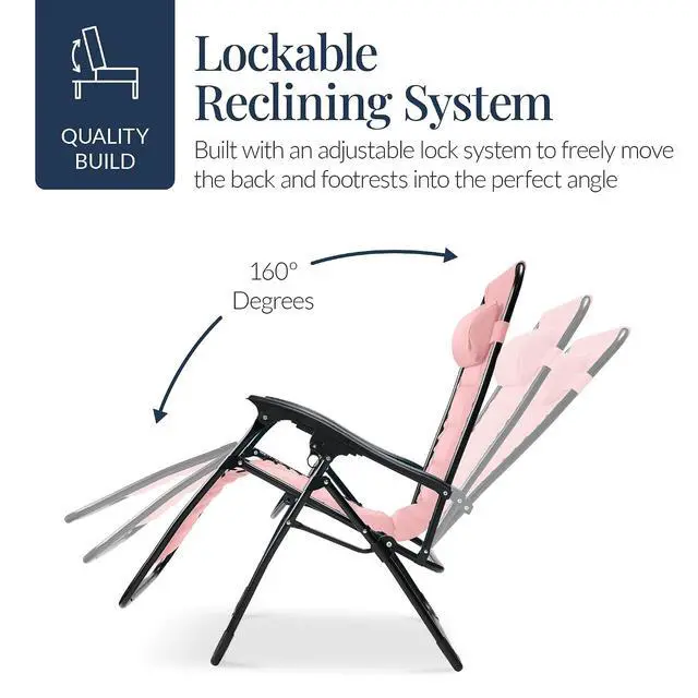 Alt view image 7 of 7 - Oversized Padded Zero Gravity Chair, Folding Outdoor Patio Recliner, XL Anti Gravity Lounger for Backyard w/Headrest, Cup Holder, Side Tray, Polyester Mesh - Bubblegum Pink