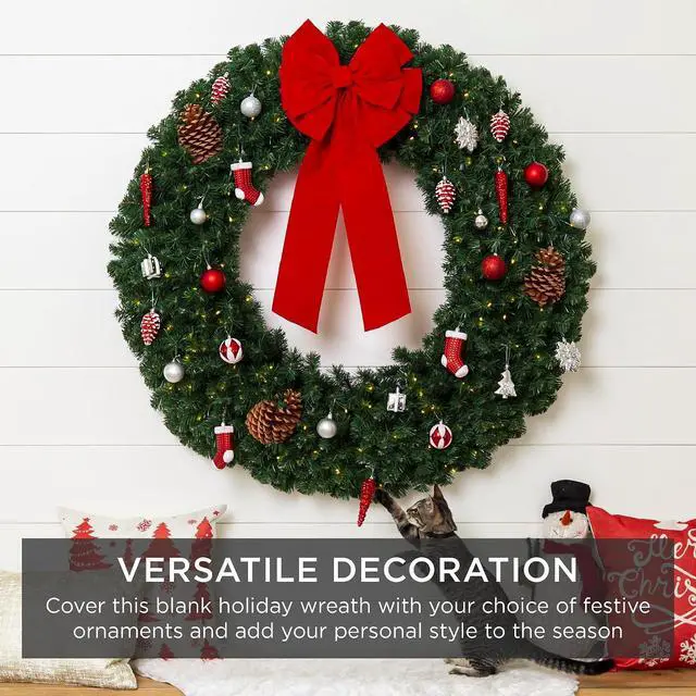 Alt view image 2 of 7 - 60in Large Artificial Pre-Lit Fir Christmas Wreath Holiday Accent Decoration w/ 300 LED Lights, 930 PVC Tips