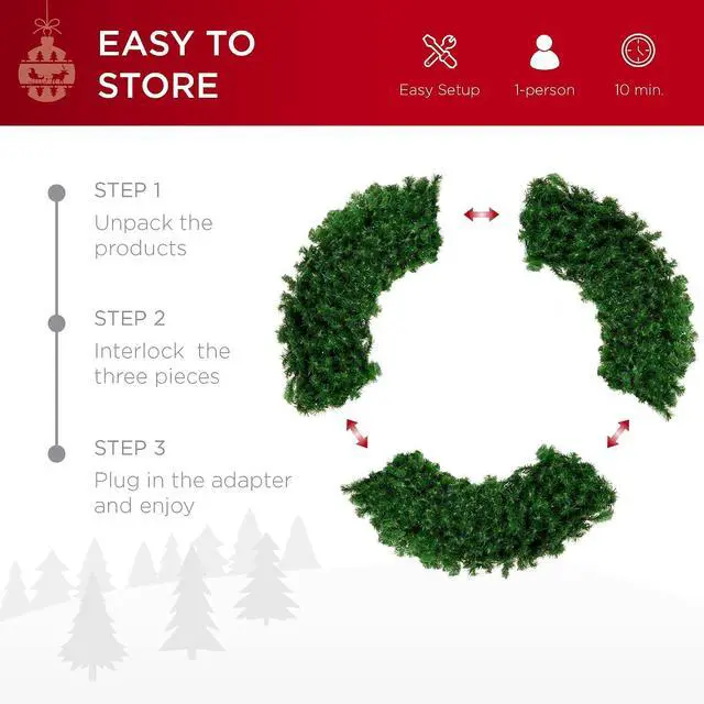 Alt view image 5 of 7 - 60in Large Artificial Pre-Lit Fir Christmas Wreath Holiday Accent Decoration w/ 300 LED Lights, 930 PVC Tips