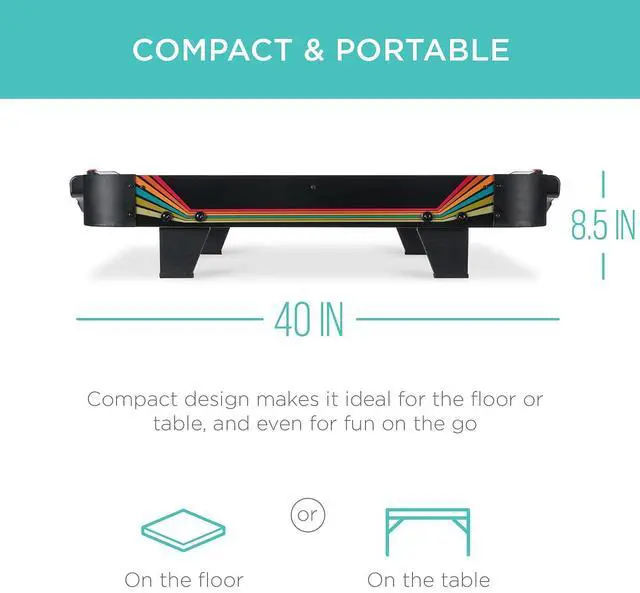 Alt view image 3 of 7 - Portable Tabletop Air Hockey Table for Game Room w/ 100V Motor, Electric Fan, 2 Strikers, 2 Pucks
