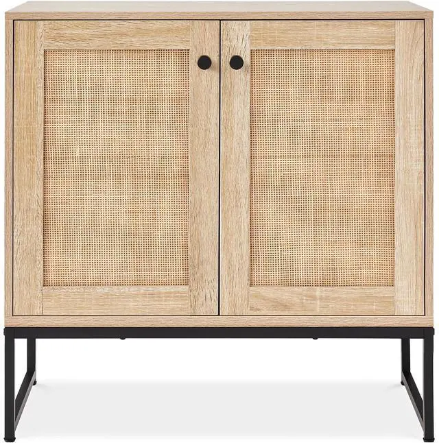 Main image of 2-Door Rattan Storage Cabinet, Accent Furniture, Multifunctional Cupboard for Living Room, Hallway, Kitchen, Sideboard, Buffet Table w/Non-Scratch Foot Pads - Natural