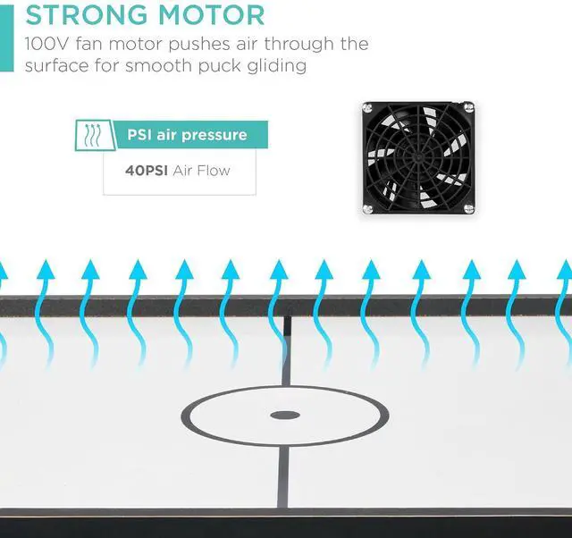 Alt view image 4 of 7 - Portable Tabletop Air Hockey Table for Game Room w/ 100V Motor, Electric Fan, 2 Strikers, 2 Pucks
