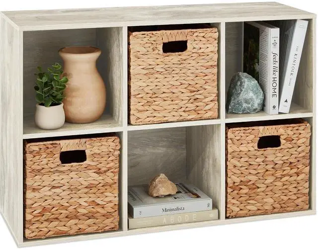Main image of Best Choice Products 6-Cube Storage Organizer, 13.5in Shelf Opening, Bookcase, Display Shelf, Customizable w/ 3 Removable Back Panels Whitewash