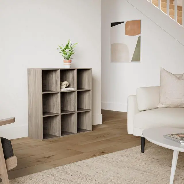 Alt view image 2 of 7 - Best Choice Products 9-Cube Storage Organizer, 11in Shelf Opening, Bookcase, Display Shelf, Customizable w/ 3 Removable Back Panels - Greige
