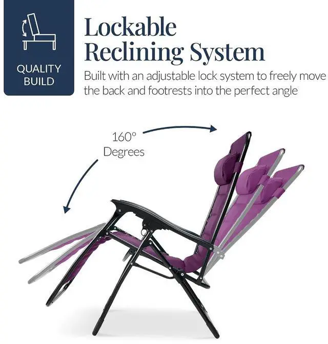 Alt view image 7 of 7 - Oversized Padded Zero Gravity Chair, Folding Outdoor Patio Recliner, XL Anti Gravity Lounger for Backyard w/Headrest, Cup Holder, Side Tray, Polyester Mesh - Amethyst Purple