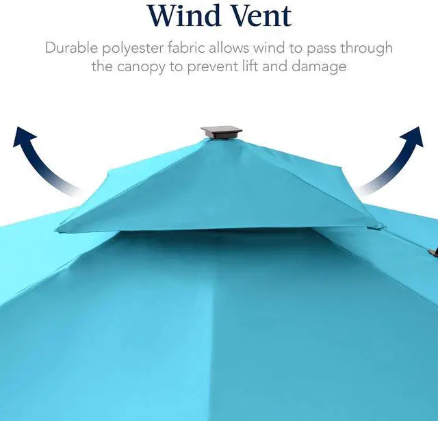 Alt view image 7 of 7 - 12x12ft LED Cantilever Patio Umbrella w/Base Included & 360° Rotation, Large Solar Offset Hanging Outdoor Sun Shade for Deck, Backyard Table w/Stand & Lights Sky Blue