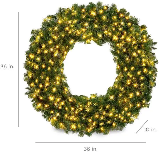 Alt view image 2 of 7 - 36in Large Artificial Pre-Lit Fir Christmas Wreath Holiday Accent Decoration w/ 150 LED Lights, 300 PVC Tips