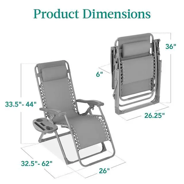 Alt view image 3 of 7 - Adjustable Zero Gravity Chair, Monochromatic Color Folding Patio Recliner w/Side Tray, Headrest - Dove Gray