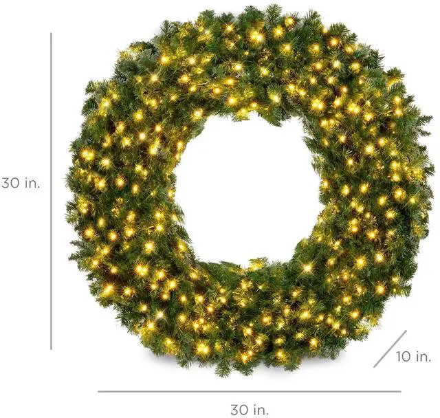 Alt view image 2 of 7 - 30in Large Artificial Pre-Lit Fir Christmas Wreath Holiday Accent Decoration w/ 100 LED Lights, 220 PVC Tips