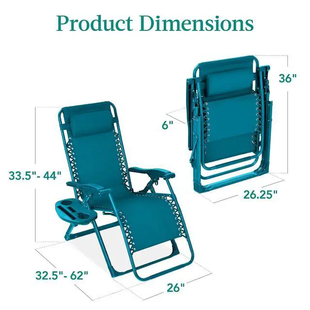 Alt view image 3 of 7 - Adjustable Zero Gravity Chair, Monochromatic Color Folding Patio Recliner w/Side Tray, Headrest - Peacock